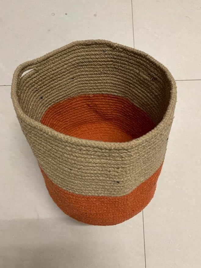 Cotton Rope Plant Basket Hand Woven; Flower Pot Indoor Planters (Large, Orange)