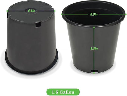 Planter Nursery Pots 1.6 Gallon Pots for Plants, Injection Molded Plastic Nursery Pots, Plant Container 1.6 Gal 10-Pack
