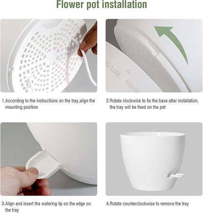 10/9/8 inch Medium Self Watering Pots, Plant Pots with Mesh Drainage Holes for Indoor Outdoor Garden Plants, Flower Pots with Removable Reservoir, Set of 3 Plastic Planters, White