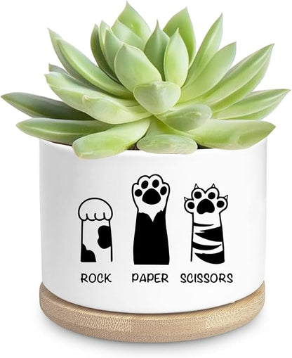 Funny Cat Ceramic Planter Pot, Cute Succulents Pots for Indoor Cat Lover Women Friends Coworker Sister Bestie Birthday, Office Desk Windowsill Decor (Plants Not Included)