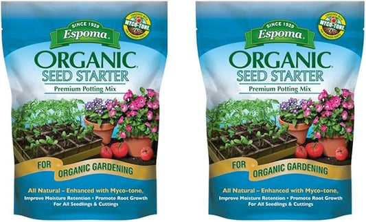 Espoma Organic Seed Starter Premium Potting Soil Mix - All Natural & Organic Seed Starting Mix with Mycorrhizae. For Organic Gardening, 8 qt, Pack of 2