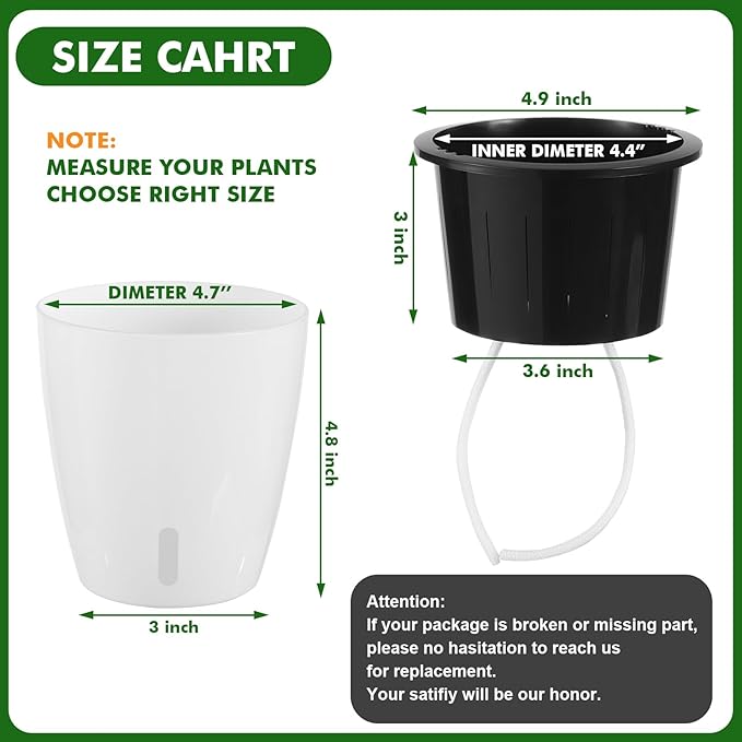 Planterhoma 5 Inch Self Watering Pots for Indoor Plants, 10 Packs African Violet Pots with Indicator, Black Wick Pot with Drainage Holes, Self Watering Planters for Orchid, Devil's Ivy, White