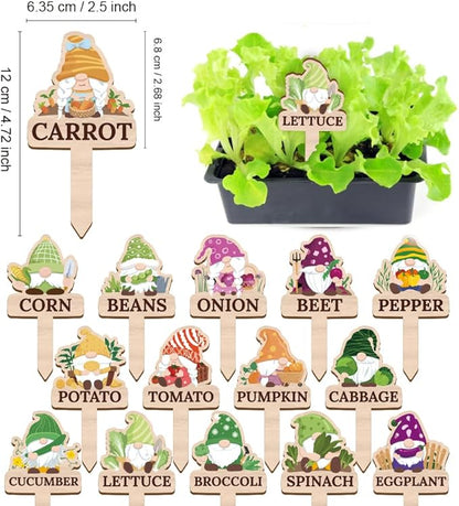 15 Pcs Gnome Wooden Plant Markers with Vegetable Name, Tomato Corn Carrot Funny Plant Labels Elf Garden Potted Plants Tags Garden Stakes Patio Decors for Seed Plant Novelty Gift