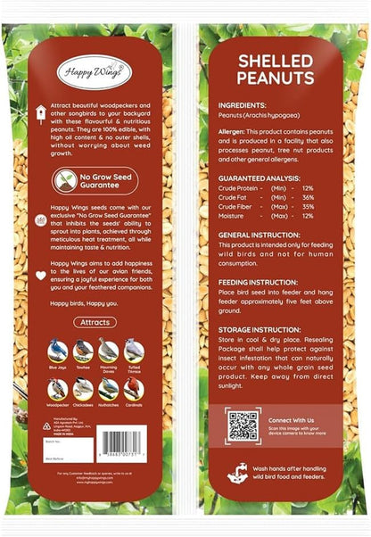 Happy Wings Shelled Peanuts Seeds Wild Bird Food - 5 Pounds I No Grow Seed I Bird Seed for Wild Birds