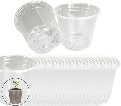 ROOUTEN Clear Nursery Pots for Plants,3 Inch Plant Pot for Planting Plastic Seedling with Drainage Holes Seed Starter Flower High Transparency 30 Packs