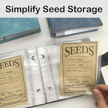 Seed Storage Organizer Binder, PU Seed Packet Organizer with 50 Clear Pockets(25 Pack Sheet Sleeves) and 50 Pack Seed Envelopes, Garden Seed Holder Book, Pink Flower Plant Seed Keeper