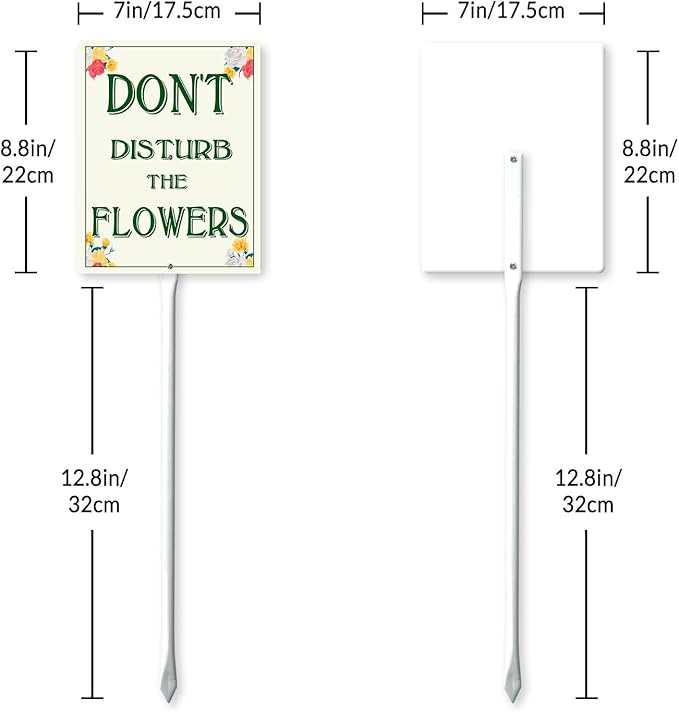 Garden Sign With Stake Don't Disturb The Flowers Aluminium Sign 7X8.8Inch Wildflower Sign Decorative Flower Sign Outdoor Garden Signs Yard Grass Lawn Art And 12.8" Stake Kit