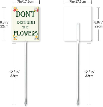 Garden Sign With Stake Don't Disturb The Flowers Aluminium Sign 7X8.8Inch Wildflower Sign Decorative Flower Sign Outdoor Garden Signs Yard Grass Lawn Art And 12.8" Stake Kit
