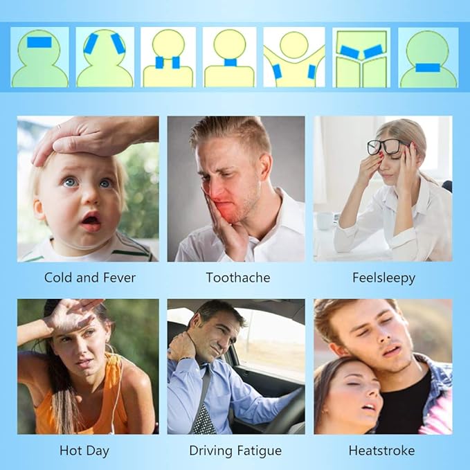 20 Sheets Cooling Patches for Fever Discomfort & Pain Relief, Cooling Relief Fever Reducer, Soothe Headache Pain, Pack of 20 Blue