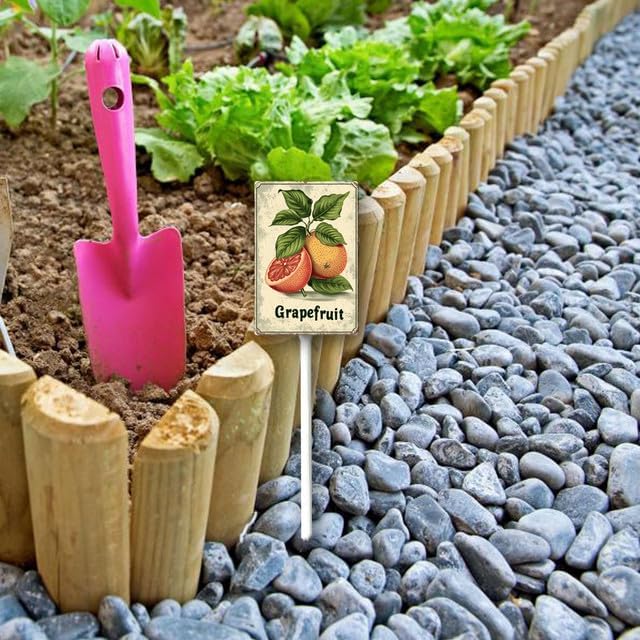 Uptell Vintage Aluminum Grapefruit Fruit Signs Yard Sign with Stake for Garden Fruit Garden Label Stakes Plant Markers for Outdoor Plants Waterproof 8x12 inch
