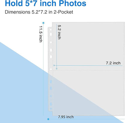 Sooez 30 Pack Heavy Duty Photos or Postcards Page Protectors, Plastic Clear Photo Holder Sleeves for 3 Ring Binder, Two 5'' x 7'' Pockets Per Page, Load from Top Perfect for Checking & Organizing