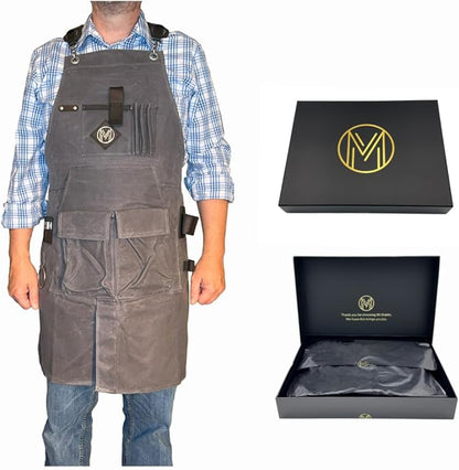 Mt Diablo 16oz - Woodworking Apron - Work Apron with Duck Weave Paraffin Waxed Canvas, Genuine Leather - Fits XS-XL
