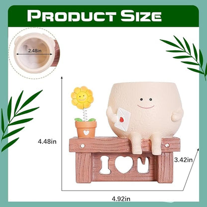 Smiley Face Planter Pots Sitting Sunflower Planter, Cute Planters for Indoor Outdoor Plants, Succulent Pots with Drainage Hole Unique Ideals Gift for Plant Lovers
