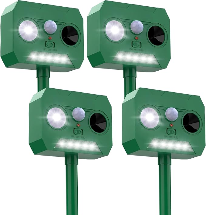 Solar Powered Cat Deterrent 4 Pack - Outdoor Garden & Lawn Protection Device, Weatherproof Design for Effective Cat Activity Reduction, Easy Installation