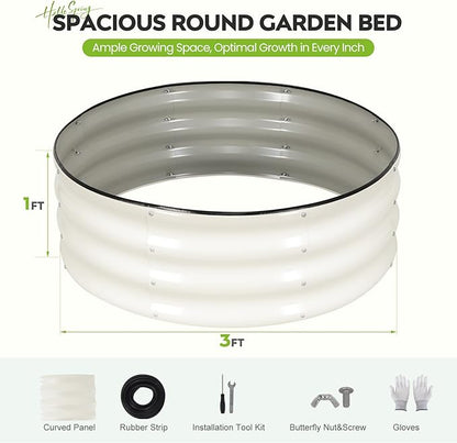 ZORMY Galvanized Raised Garden Bed Outdoor, Round Metal Planter Boxes 2 Pcs, 3x3x1ft Steel Raised Bed Kit for Planting Vegetables, Fruits, Flowers(White)