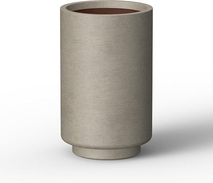 Kante 20.1 Inch Tall Concrete Planter, Round Pedestal Design Garden Pot for Indoor Outdoor Plants, Modern Garden Pot with Drainage Hole, Weathered Concrete Finish with Painted Interior