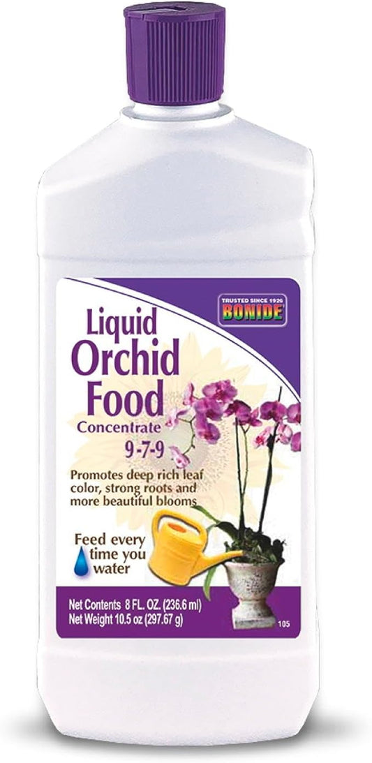 Bonide Liquid Orchid Food 9-7-9, 8 oz Concentrate Liquid Fertilizer for Strong Roots & Blooms, Use When Watering