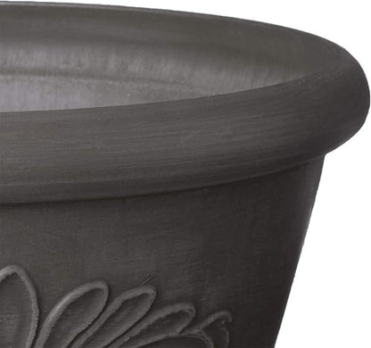 PSW Pot Collection TA30DC 12-inch Plastic/Stone/Wood Composite Bulb Pan Planter – No Drainage Hole (Drillable), Shallow Indoor/Outer Pot for Succulents, Bonsai, Fairy Gardens, Herbs, Dark Charcoal