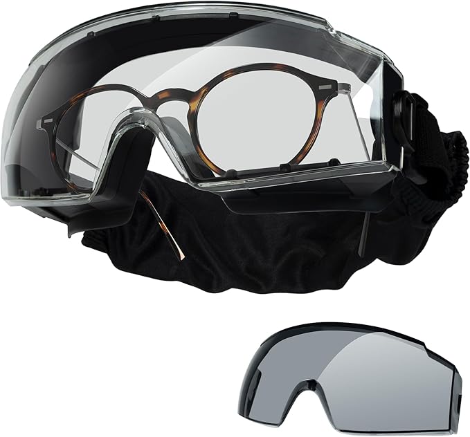 OneTigris Tactical Goggles Over Glasses, Anti Fog Tactical Eyeglasses, Safety OTG Goggles Protection with Interchangeable Len