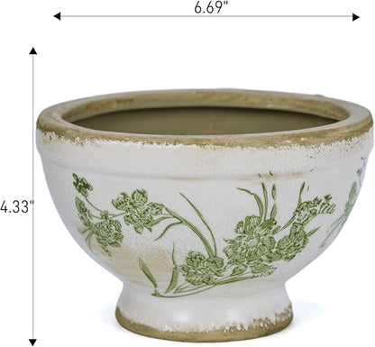 Vintage Ice Crackle Grazd Ceramic Flower Pot with Drainage Holes, 4.33 Inch Rustic Planter for Indoor Plants, Outdoor Garden, Farmhouse Gift Tuscan Decor (Green)