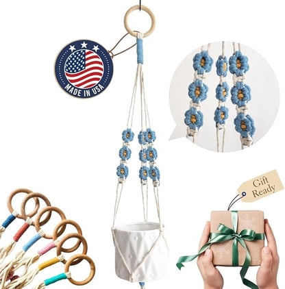 Macrame plant hanger with Daisies | Hanging plant holder | Macrame Plant hangers outdoor and indoor hanging planters Plant stand indoor Boho Decor hanging planter stand/plant shelf (Cloudy Day)