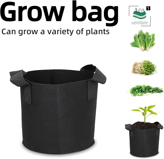 Grow Bags,Growing Pot Bags Garden Grow Bag Indoor Outdoor Fabric Aeration Plant Pot Container Flower Vegetable Pouch (Black,1 Gallon)