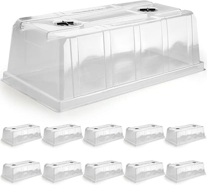 10 Pack 6.3" Tall Humidity Domes for 1020 Trays, Extra Strength Seed Starter Covers with 2 Adjustable Vents, Clear Plastic Propagation Cloning Lids for Germination & Microgreens, BPA-Free