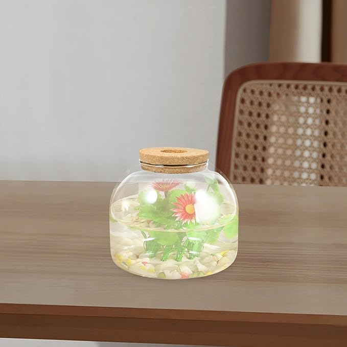 iplusmile Glass Terrarium Jar with Stopper 5.90X5.90X10.23 Inch Hydroponic Plant Container for Miniature Gardens Succulent Air Plant Display Vase for Home Office Decor