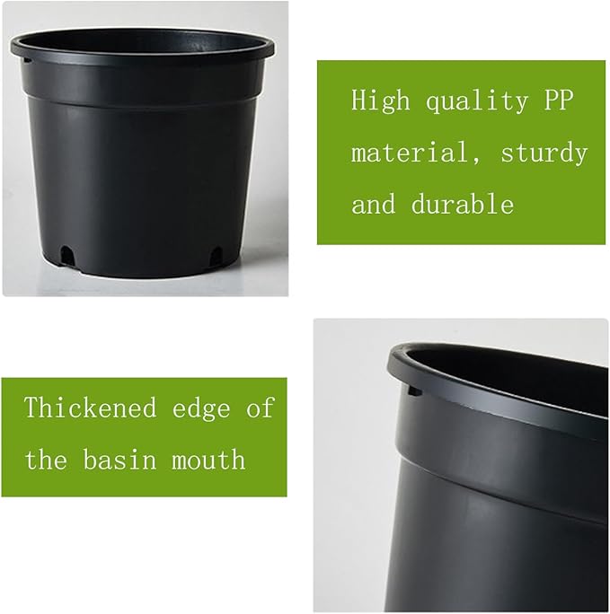 3 Gallon Pots for Plants, 3 Gallon Nursery Pot for Plants with Drainage Holes, 10 Pack 10 Inch Round Sturdy Plastic Plant Pot Planters for Outdoor Indoor Plants, Flowers, Black