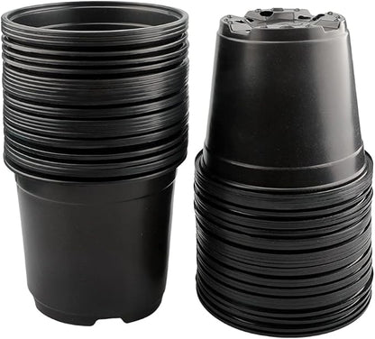 KINGLAKE 50 Pcs 6" Plastic Plants Nursery Seedlings Pots Flower Plant Container Seed Starting Pots Matte Black