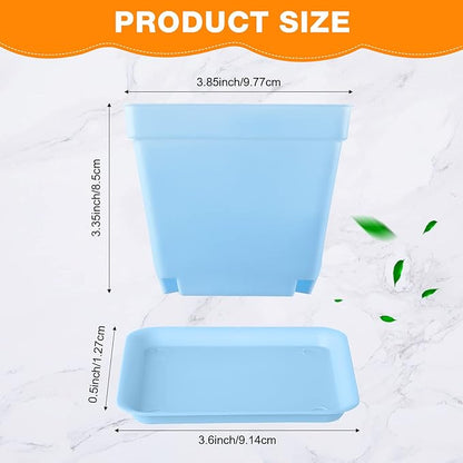 Amyhill 4 Inch Flower Pots Square Plants Nursery Pot Plastic Plant Seedling Pots Nursery Transplanting Planter Container with Saucer for Indoor Herbs Succulent Balcony Garden(Classic Color,100 Pcs)