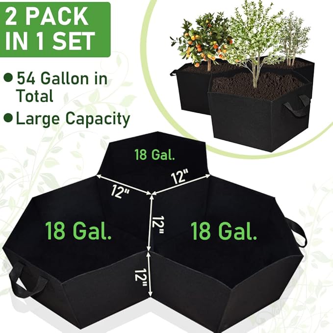 Large Fabric Raised Garden Bed Outdoor, Planter Raised Beds 3 Hexagonal Grids with Handles, Cloth Raised Garden Bed Grow Bags for Vegetables - 7x1ft (54 Gallon, 2 Pack)