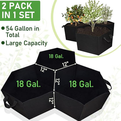 Large Fabric Raised Garden Bed Outdoor, Planter Raised Beds 3 Hexagonal Grids with Handles, Cloth Raised Garden Bed Grow Bags for Vegetables - 7x1ft (54 Gallon, 2 Pack)