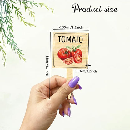 arricraft 15 Pcs Watercolor Vegetable Plant Labels, Wooden Markers T Type Tags Garden Labels with Printed Pattern Wood Garden Stakes for Indoor and Outdoor Potted Vegetable Seed