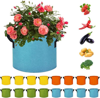 5 Gallon Grow Bags 16 Pack Multicolor Fabric Plant Pots with Handles Nonwoven Potato Grow Bags Plant Growing Containers Bag for Garden Fruit Vegetable Flower(Orange+Blue+Yellow+Green)