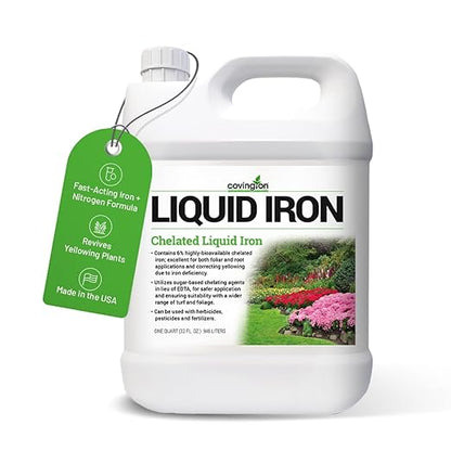 Covington Chelated Liquid Iron Concentrate (32oz) Lawn & Garden Liquid Iron & Nitrogen Supplement for Plants, Shrubs & Trees, Treats Deficiency, Discoloration, Stunted Growth & Root Stress