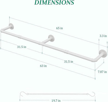 Plant Haning Rod, Hanging Planters for Indoor Plants with 6 Chains, Wall Plant Hanging Bar for Window Celling, 65.7 Inch, Metal White, Pots Not Included