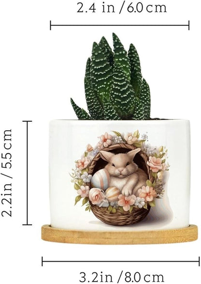 Watercolor Easter Basket Bunny Ceramic Flower Pots,Gardening Plant Pot with Drainage Holes And Saucers Round Ceramic Pots for Indoor Plants Succulent Herbs Cactus Pots for Dad Papa Grandpa