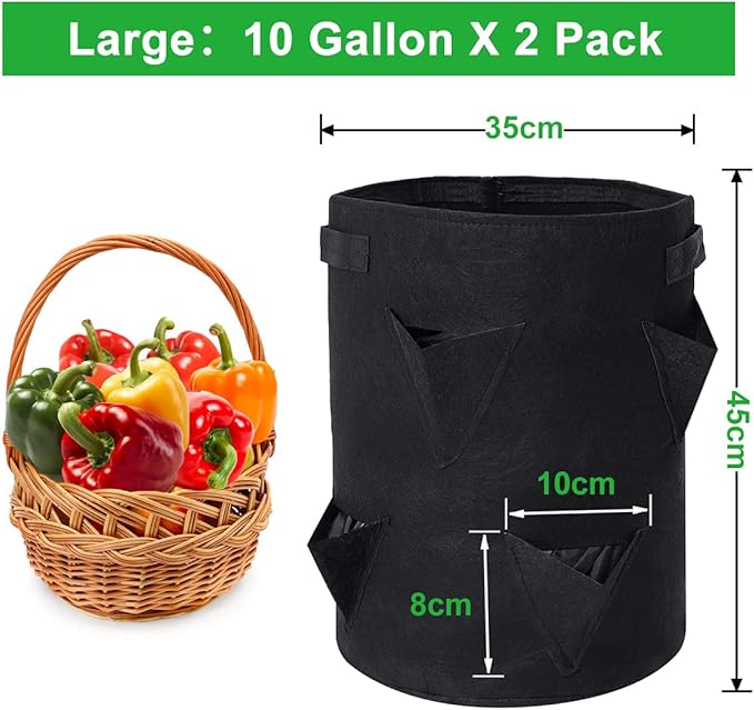GOTGELIF Strawberry Grow Bags, 2 Pack 10 Gallon Strawberry Planter with 8 Side Grow Pockets, Breathable Non-Woven Fabric Reinforce Handle Plant Grow Bag for Garden Strawberries, Herbs, Flowers