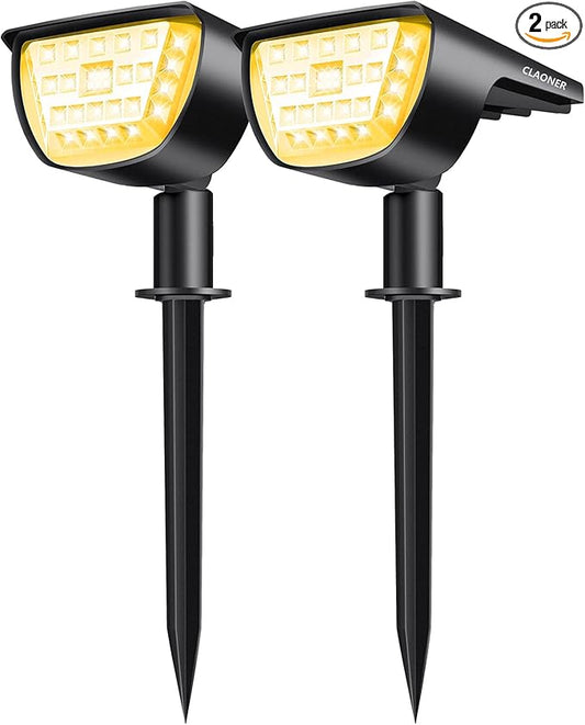 CLAONER Solar Spot Lights Outdoor, 3 Lighting Modes IP65 Waterproof Solar Lights Outdoor, 2-in-1 Solar Landscape Spotlights for Yard Backyard Trees House Garden Walkway-32 LED/Warm White(2 Pack)