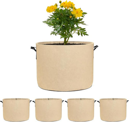 5-Pack Plant Grow Bags 10 Gallon Grow Bags 300G Thickened Fabric Pots with Durable Handles Plant Garden Grow Pots for Fruits/Vegetables/Flowers/Plants [Khaki]