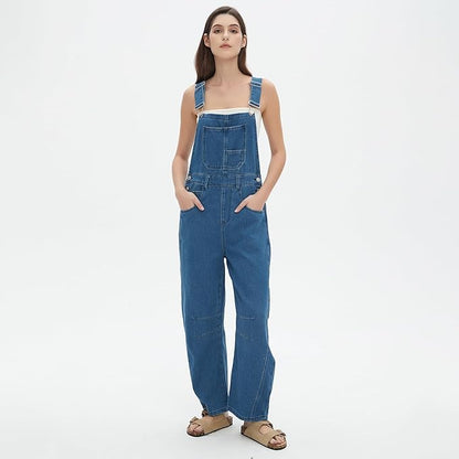D-Sun Women's Striped Bib Overall Barrel Casual Tapered Overall Pants Wide Leg Adjustable Straps Stretch Jumpsuits