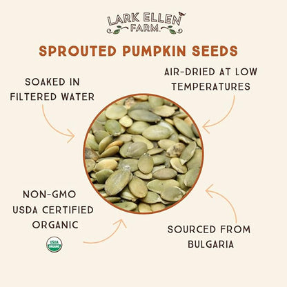 Lark Ellen Farm Sprouted Organic Pumpkin Seeds – Raw, Unsalted, Air-Dried Pepitas for Snacking, Salads, Trail Mix – USDA Organic, Non-GMO, Vegan, Gluten-Free, Resealable Bag (14 oz, 3-Pack)