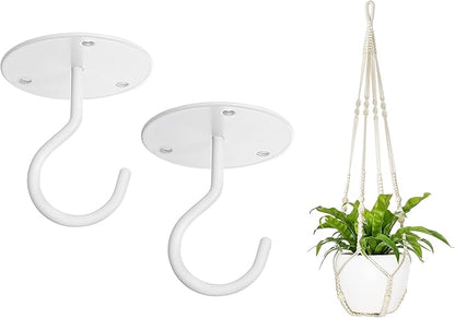 Mkono 43 Inch Macrame Plant Hanger and Ceiling Hooks, Extra Long Hanging Plant Holder No Tassels Hanging Planter Basket with Wood Beads for Indoor Outdoor Boho Home Decor, Ivory