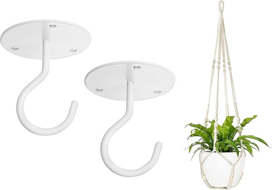 Mkono 43 Inch Macrame Plant Hanger and Ceiling Hooks, Extra Long Hanging Plant Holder No Tassels Hanging Planter Basket with Wood Beads for Indoor Outdoor Boho Home Decor, Ivory