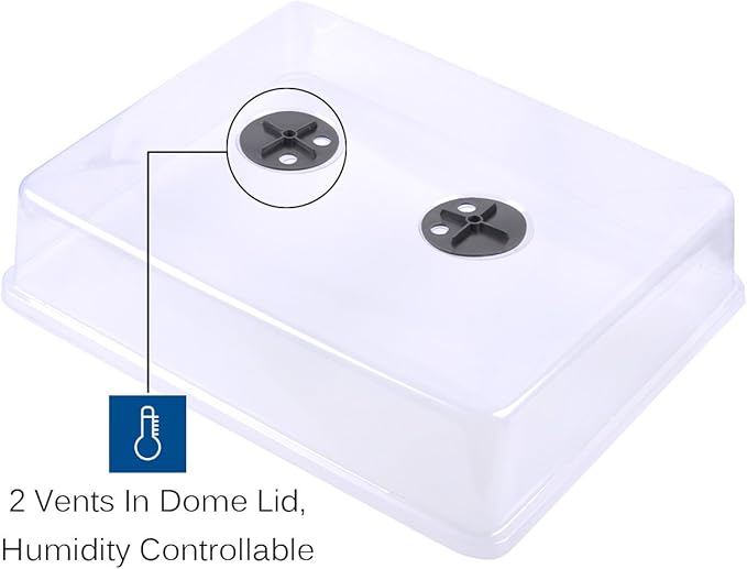 eZAKKA 37x30cm Seed Starter Tray Seedling Starter Kit Planting Propagation Trays Germination Kit Humidity Dome with 20 Pieces Square Seed Starter Pots (White Pots)