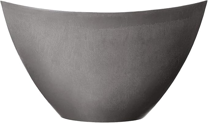 PSW Pot Collection YB41CT Plastic/Stone/Wood Composite Curved Planter Pot – No Drainage Hole (Drillable), for Indoor and Outdoor Plants and Gardens, 16-inch, Cement Gray