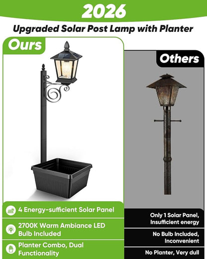 2-Pack Solar Lamp Post Light with Planter, 35Inch 2 in 1 Outdoor Flower Pots, 2700K Solar Lamps Outdoor Waterproof, Decorative Planters & Lights for Porch, Garden, Patio, Lawn, Front Door