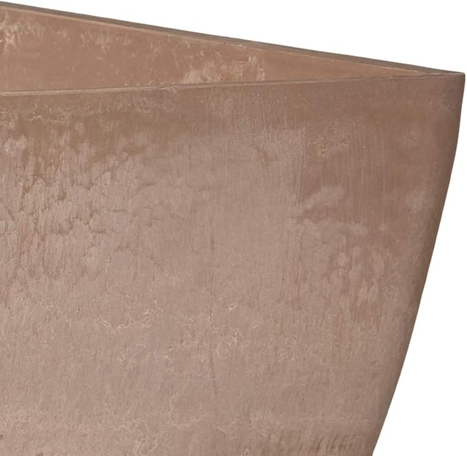 PSW Pot Collection 16x13 inch Plastic/Stone/Wood Composite Square Planter – No Drainage Hole (Drillable), Modern Indoor/Outer Pot for Flowers, Foliage, Succulents, Fairy Gardens, Taupe