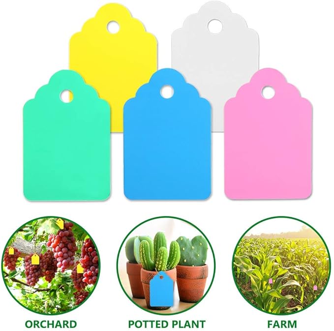 500pcs Waterproof Tags with String, Plastic Reusable Plant Labels Hanging Marking Tags for Gardening Jewelry Clothing(5 Colors/4.53cm)